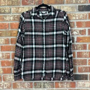 Woolrich Black Red White Checked Long Sleeve Button Down Shirt Top Womens Medium